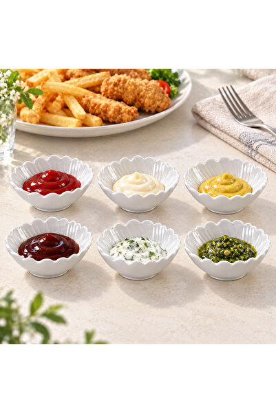 ARVALE PARROT Porselen 6 Adet Beyaz Oval Mini Sosluk – Çiçek Desenli Reçellik...