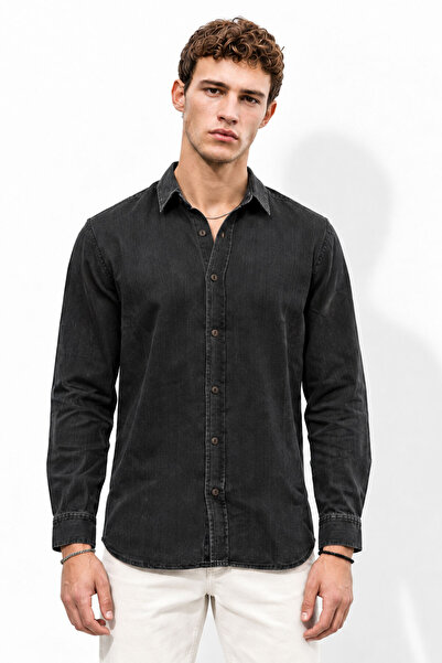 VENA Erkek Black Indigo Lyocell Jean Gömlek-Black Indigo