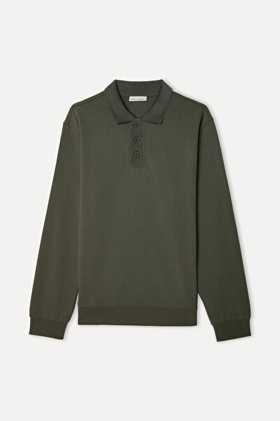 Mudo Men's Khaki Comfort Fit Polo Collar Sweatshirt