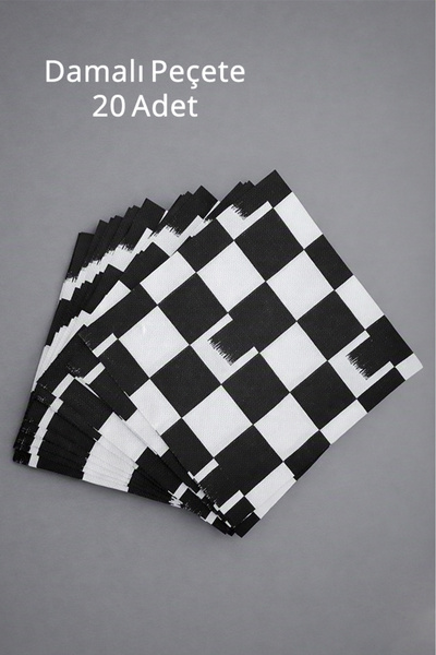 parti pera Siyah Beyaz Damalı Desenli Kağıt Ğeçete 20'li Paket 33*33 cm