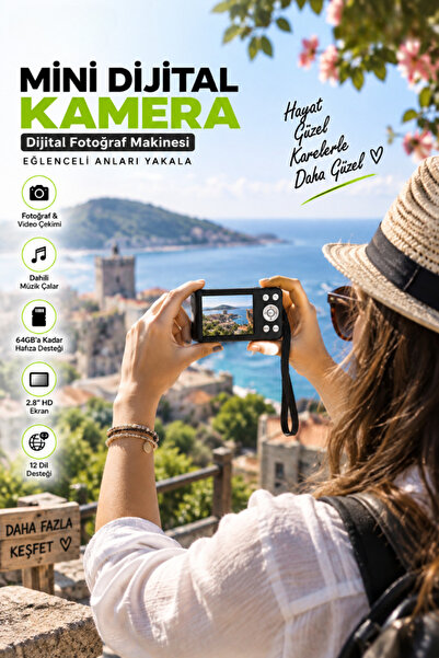 CROW'S TECH Mini Dijital Fotoğraf Makinesi 2.8" HD Ekran Video Çekim 64GB Hafıza Destekli Taşınabilir Kamera