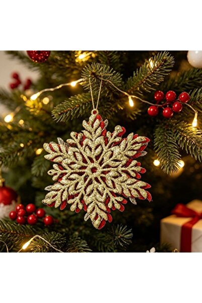 idei Christmas product, set of 3 pieces red- gilded plastic snowflake pendant...