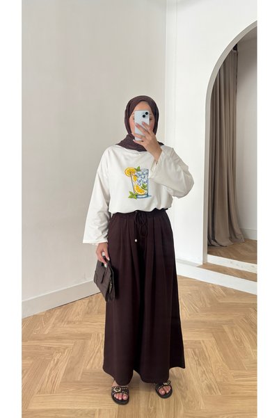 QUWİQ Tricou de damă cu mânecă lungă, imprimat, supradimensionat, 100% bumbac