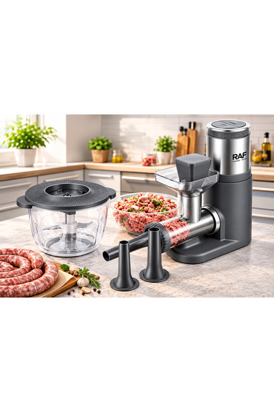 RAF Set mașină de tocat carne + tocător 3L din sticlă groasă, 2000W, 4 lame i...