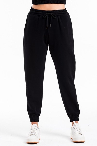 EYAX MODA Pantaloni de trening unisex negri cu elastic la gleznă
