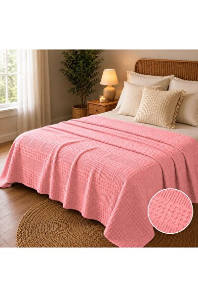 Pucioasa Pled tip vafe din bumbac 240x260cm, Roz