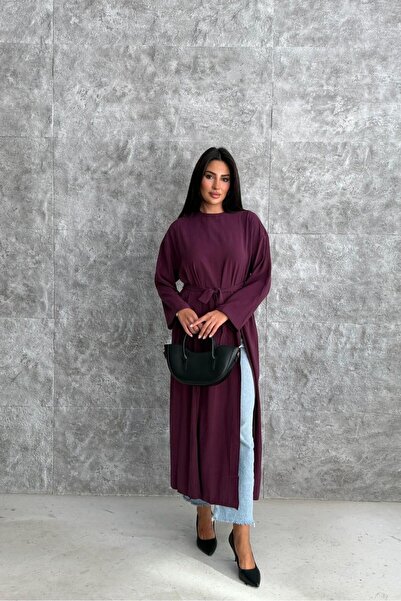 Oversize Ön ve Arka Derin Yırtmaçlı Maxi Tunik - Modal Kumaş