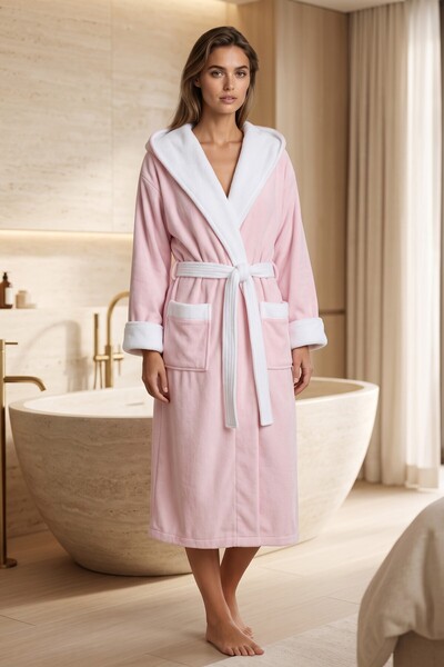 VAROL Hooded Bamboo Bathrobe with Piping