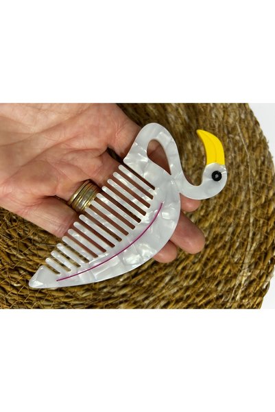 MADE BY PERİ Figured Acetate Bone Hair Comb - Patterned Makeup & Bag Comb ⁠ Suitable for Children and Adults to Use