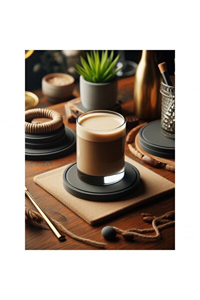 Aksefuar Lazer 2 Pieces of Modern Design Minimalist Black Coasters – 8 cm Dia...