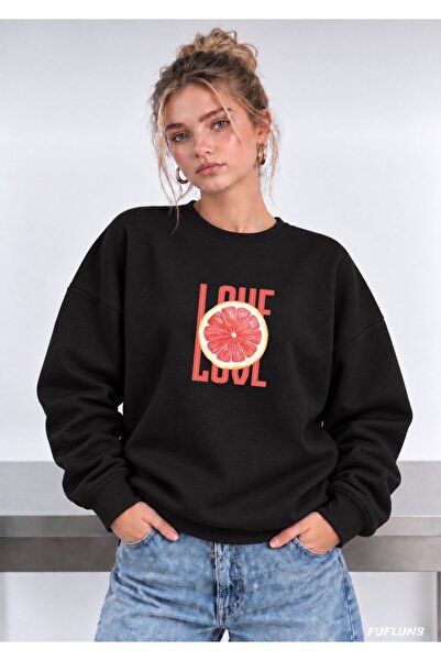 FUFLUNS Love Printed Oversized Women's Crewneck Sweatshirt