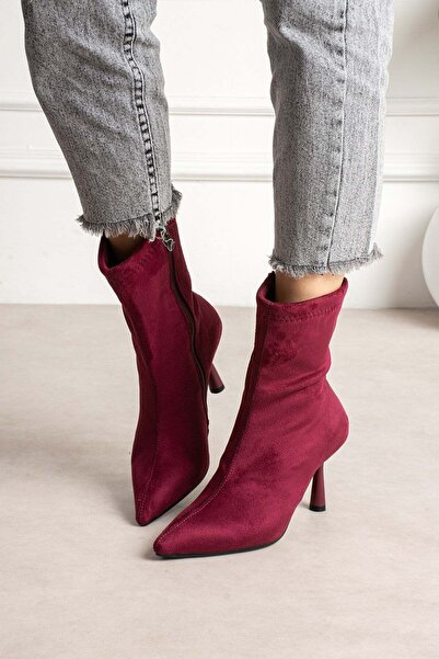 dabab shoes Marya Women's Burgundy Stretch Luxury Suede Pointed Toe Warm Line...