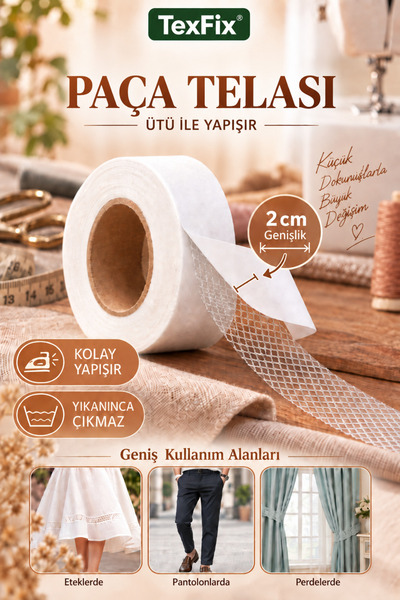 LİVA CRAFT Art & Craft Paça Telası 2cm Eninde 10 metre, Dikişsiz Tadilat Tela...