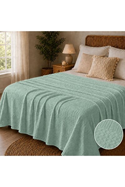Pucioasa Pled tip vafe din bumbac 240x260cm, Verde salvie