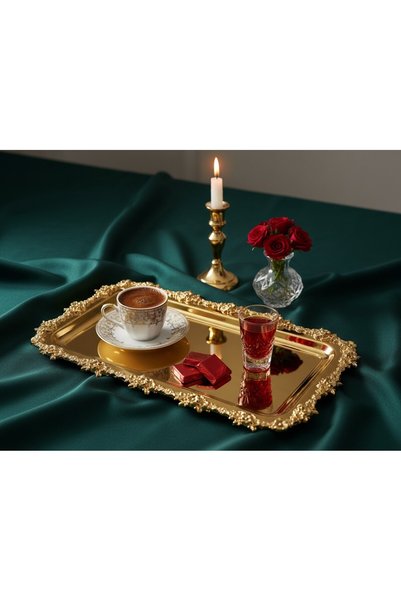 Simply Now Floral Motif Luxury Cast Metal Frame Metal Presentation Tray Baton...