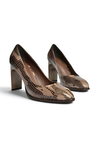Fox Shoes Z676040507 Mink Snake Printed Thick Heeled Women's Shoes