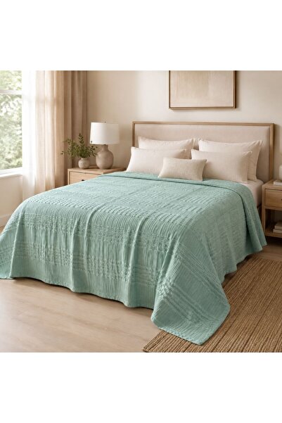 Pucioasa Pled tip vafe din bumbac 220x240cm, Verde salvie
