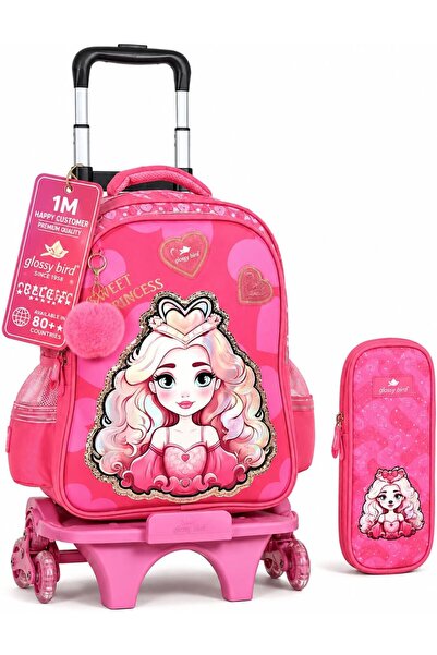 Glossy Bird Kids Rolling School Backpack with 3 Wheel Trolley, Detachable Sch...