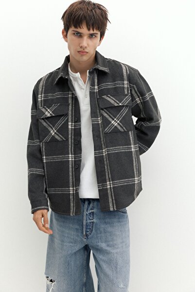 Pull & Bear Kareli uzun kollu overshirt