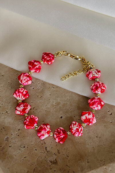 Dore Collection Pembe Batik Desenli İstiridye Bileklik