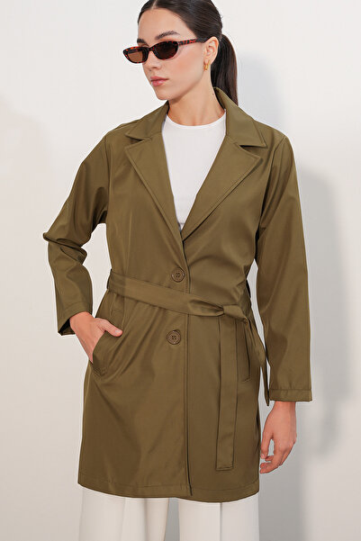 Bigdart Women's Belted Short Trench Coat 5990 - Khaki