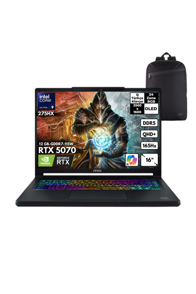 MSI CROSSHAIR 16MAX HX U9-275HX 32GB 1TB RTX5070 115W 16" Win11Home +S.Çantas...