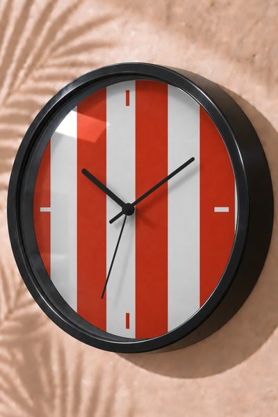 JHAAR Red and White Vertical Stripe Modern Wall Clock - Medium Size 25 cm - B...