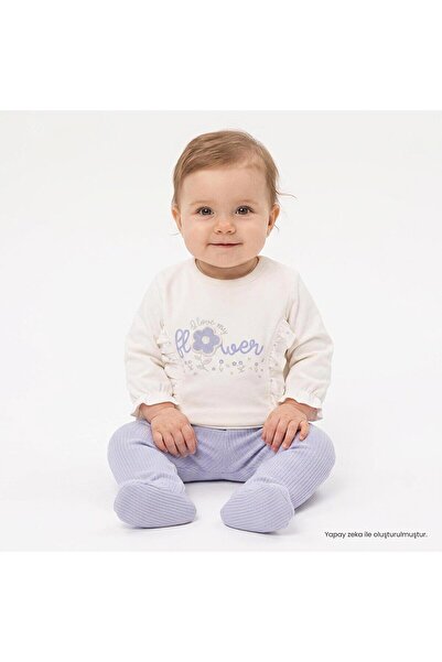 Bebetto Kız Bebek Sweatshirt-Alt Çiçek Baskılı Fermuarlı Bisiklet Yaka Long S...