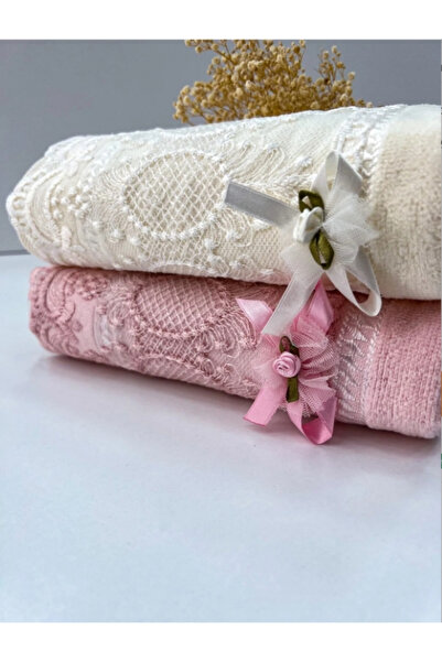 DİLEX ev tekstili 50X90 2-Pack 100% Cotton Velvet Lace Laced Bow Dowry Box Ha...