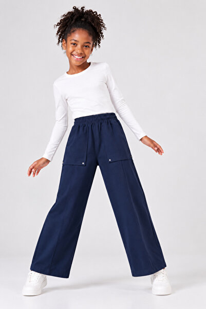 Joi Kids Kız Çocuk Geniş Paça (Wide-Leg) Eşofman Altı – Ön Cepli ve Çakma (Tr...