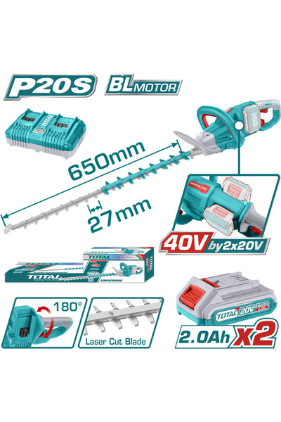 TOTAL - - TRIMMER PENTRU TUNS GARD VIU - LI-ION - 40V (INCLUDE ACUMULATOR SI ...
