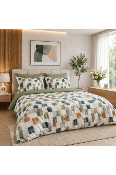 Pucioasa Lenjerie de pat dublu Sage Rhythm, bumbac ranforce premium, 2 fete, ...