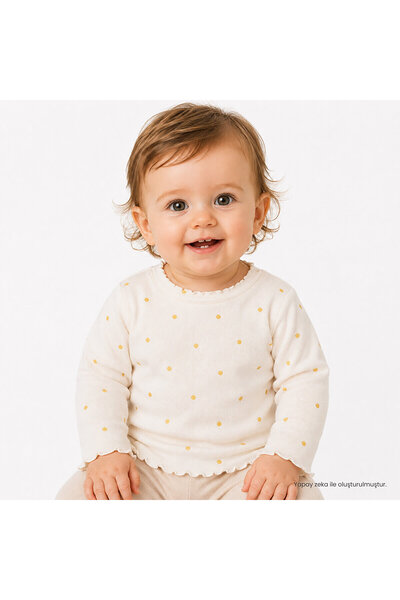 ebebek Hello Baby HelloBaby Kız Bebek Tişört Puantiye Baskılı Bisiklet Yaka L...