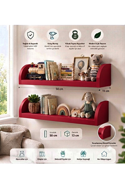 MTŞB Duvar Rafı 50x13 cm – MDF Çocuk Odası Kitap ,Oyuncak ve Dekor RafI