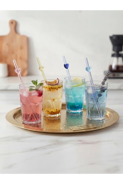 METE MUM Set of 4 Colorful Glass Straws with Brush - Borosilicate Healthy Reusable Presentation Straws