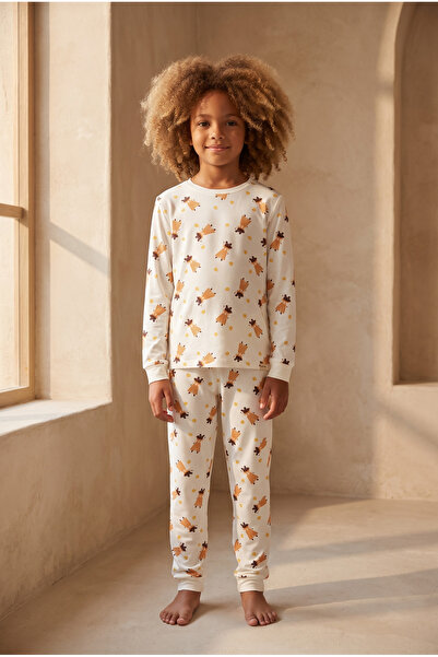 Katia&Bony Children's Mouse Patterned Packaged Pajama Set Ecru