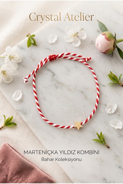 Crystal Atelier Premium Marteniçka Gold Star Bracelet Red and White Twisted L...