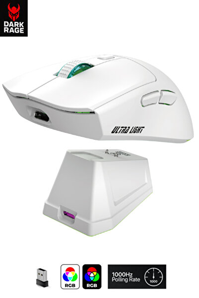 DarkRage 2.4GHz Kablosuz Manyetik Şarj Standlı Kablosuz RGB Gaming Mouse - Ul...