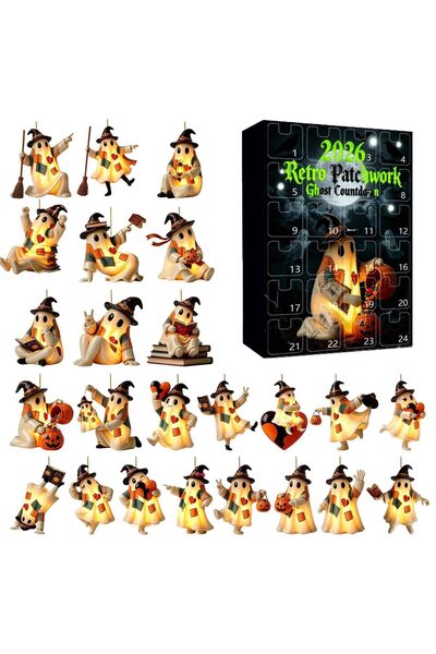 Generic Brand Calendar de Advent de Halloween 2026, Pandantive retro cu fanto...