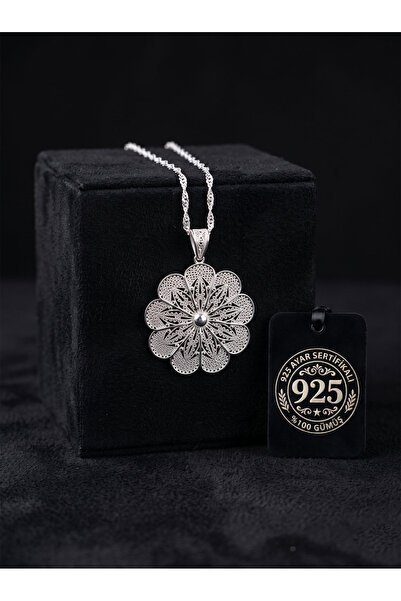 Roza Silver 925 Ayar Geleneksel Telkari El İşçiliği Yaban Gülü Motifli Madaly...