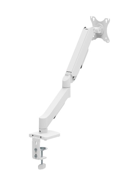 Sarftech White Premium Metal 17-32'' Single Arm Shock-Absorbing Monitor Arm Adjustable Desk Clamp Spring-Assisted Full Motion Monitor Stand