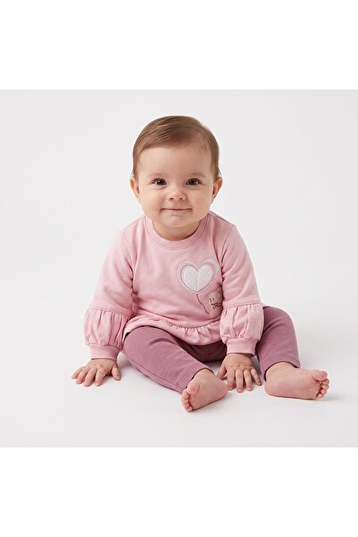 Bebetto Kız Bebek Sweatshirt-Alt Kalp Baskılı Çıtçıtlı Bisiklet Yaka Long Sle...