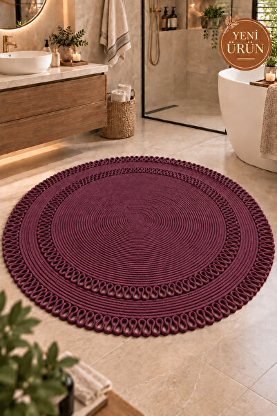 MaVaux Alessa Doğal Yuvarlak Hasır Jüt Kilim Dekoratif Örgü Kilim – Modern Bo...