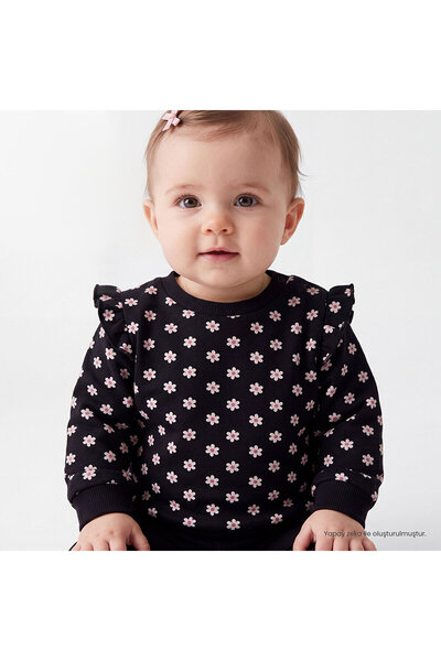 ebebek Hello Baby HelloBaby Kız Bebek Sweatshirt Çiçek Baskılı Çıtçıtlı Bisik...
