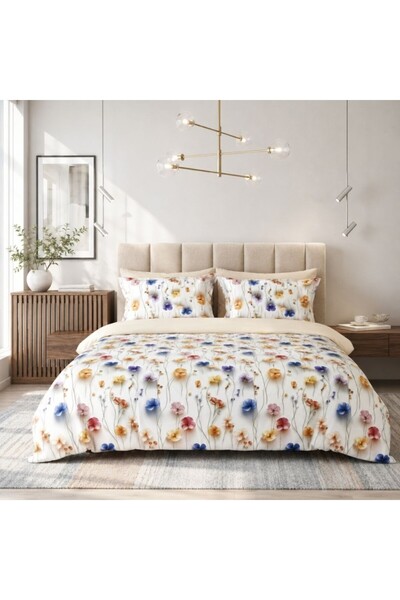 Pucioasa Lenjerie de pat dublu Morning Blossom, bumbac ranforce premium, 2 fe...
