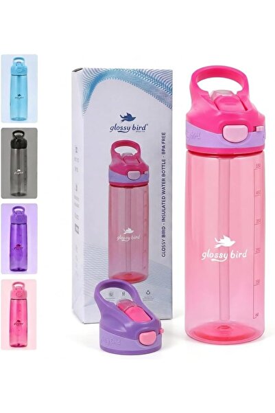 Glossy Bird Kids Water Bottle 550ml with Straw, Leak-Proof Flip Top Lid, BPA-...