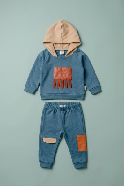 zumino Baby Boy Hooded Octopus Appliqued Tracksuit Set