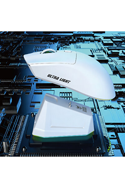 DarkRage 2.4GHz Kablosuz Manyetik Şarj Standlı Kablosuz RGB Gaming Mouse - Ultra Light Beyaz Gaming Mouse