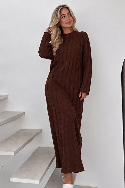 benguen Knitted Patterned Knitwear Dress K3024 Brown