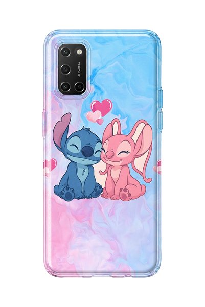 Lotus Gold Oppo A52/72/92 Uyumlu Angel ve Stich Desenli Şeffaf Telefon Kılıfı